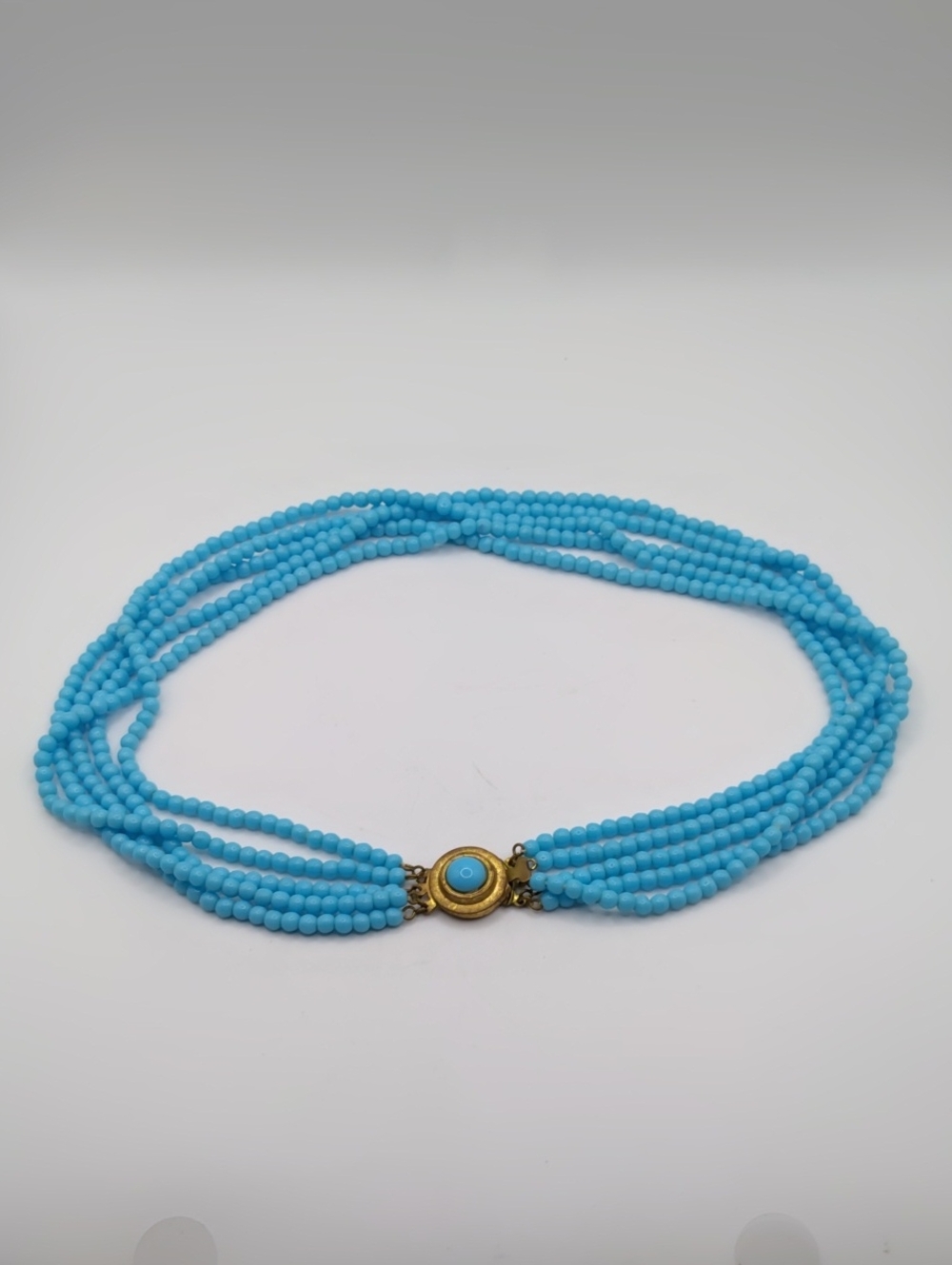 Austria Blue Beaded Multi strand Choker Necklace